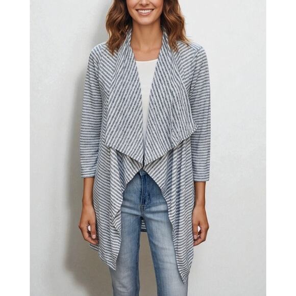 2/$30 The Limited Linen Blend Drapey Cardigan Sweater Blue Striped Size M - Picture 1 of 8
